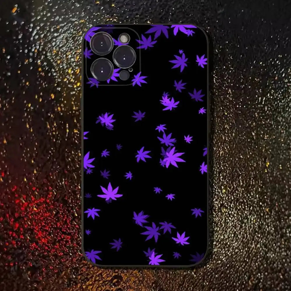 Leaf Weed 420 Smoking Phone Case For iPhone 17,16,15,14,13,12,11 Plus,Pro Max,XS,X,XR,SE,Mini,8,7,Soft Silicone Black Cover
