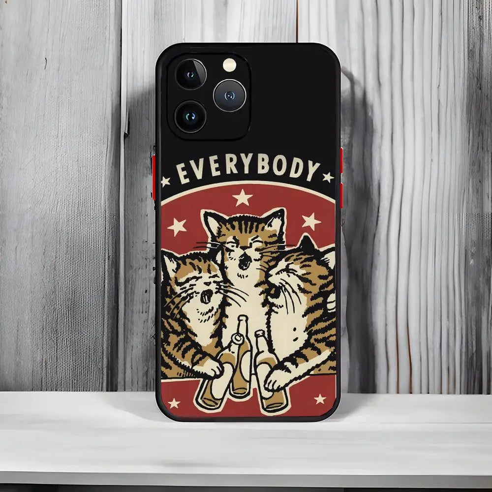 Drunk Cats Phone Case Black Matte Thin Phone Case For iPhone17 16 15 14 13 ProMax