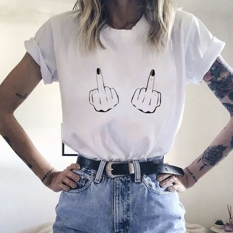 Graphic Short Sleeve T-Shirt with Middle Finger Print
