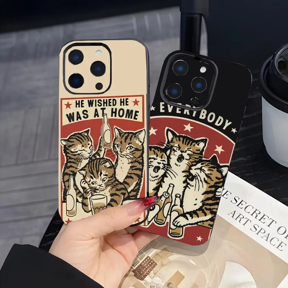 Drunk Cats Phone Case Black Matte Thin Phone Case For iPhone17 16 15 14 13 ProMax