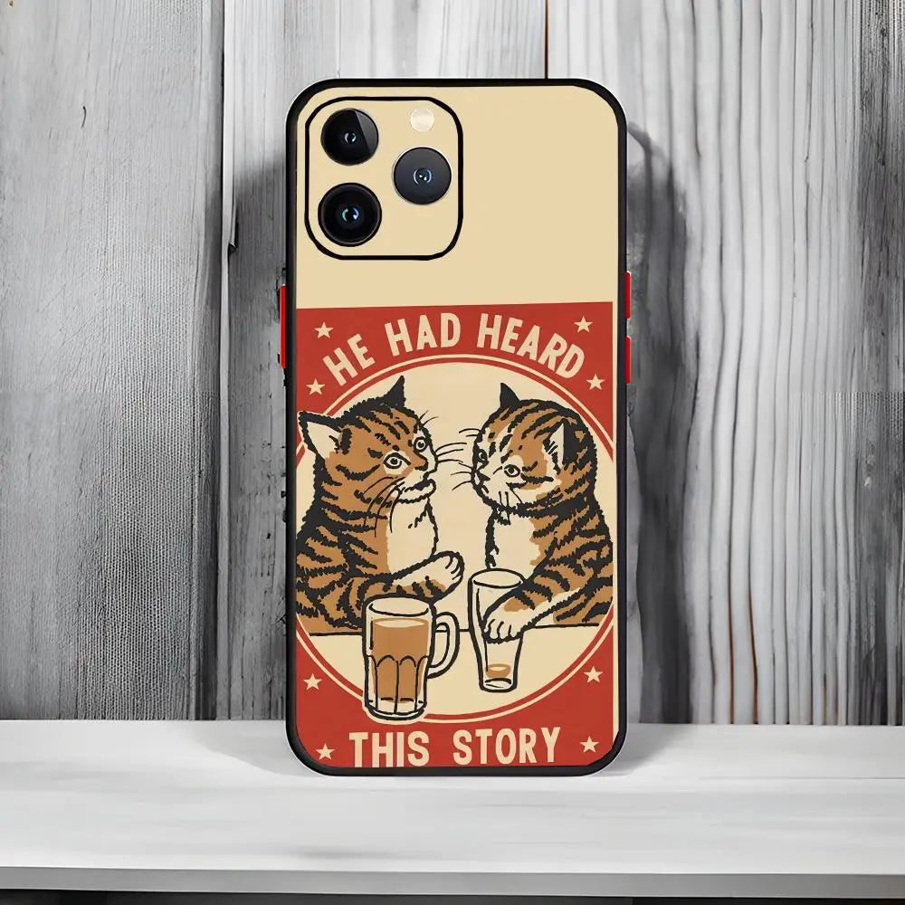 Drunk Cats Phone Case Black Matte Thin Phone Case For iPhone17 16 15 14 13 ProMax